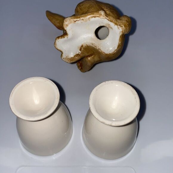 Vintage Egg Cups And Hand Paintedted Ceramic Bunny Rabbit Easter Set - Picture 4 of 14